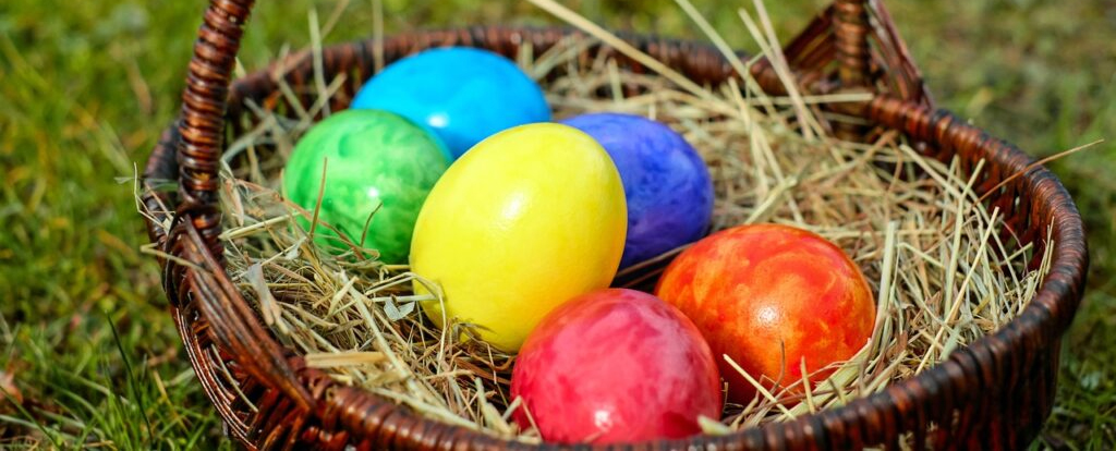 A basket of decorated eggs