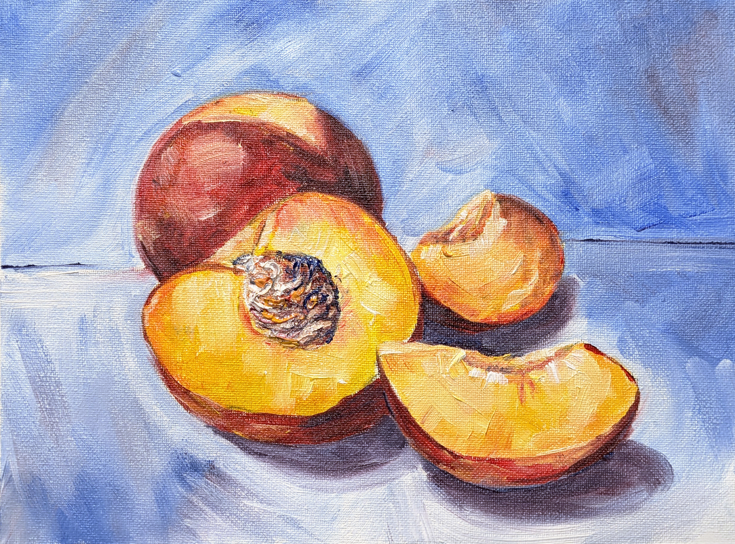 A Peach Still Life in Watermmixable Oils - Colours of August