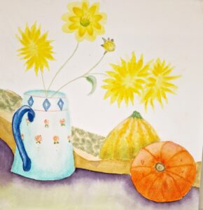 Jug, Dahlias and Gourds